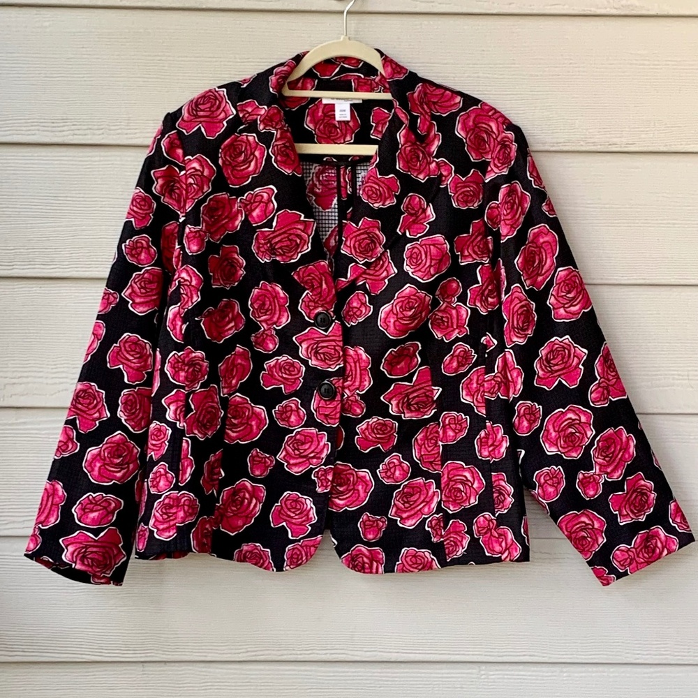 Dress Barn Black Blazer with Pink Rose Pattern